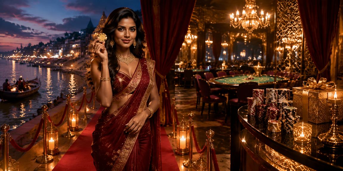 Varanasi Ghat evening scene with Baccarat theme